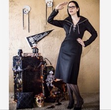 ULLA JOHNSON Black Wool Cashmere Sailor Nautical Dress