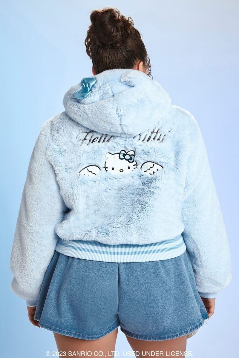 Sanrio HeLLO KiTTY x FoReVeR 21 Blue Angel Faux Fur Hoodie Jacket
