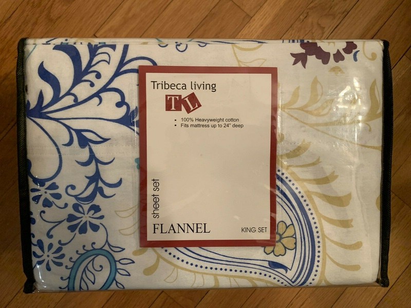 Tribeca Living KING Abstract Paisley Printed Extra Deep Pocket Flannel Sheet Set