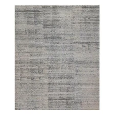 8'x10'2" Gray-Ivory Modern Design Hand Knotted Undyed Natural Wool Rug R91427