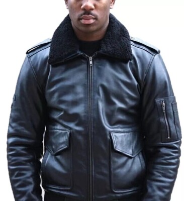 Black Leather Bomber Jacket Leather With Fur Collar Caineleather
