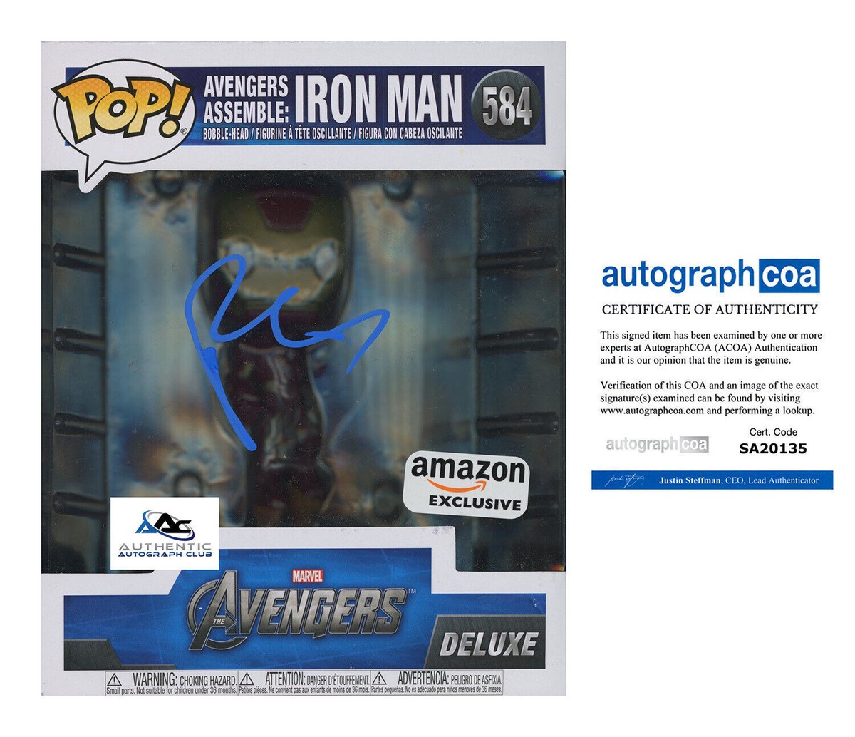 ROBERT DOWNEY JR AUTOGRAPH SIGNED MARVEL AVENGERS IRON MAN DELUXE