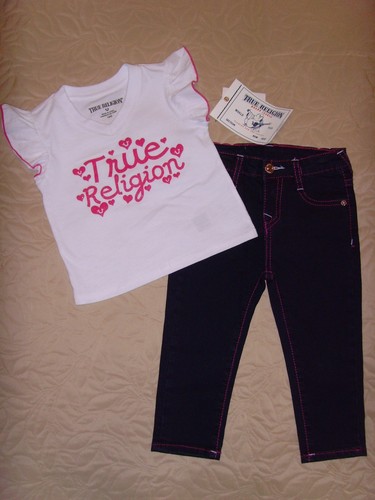 NEW TRUE RELIGION BABY GIRLS OUTFIT 2PC GIFT SET JEANS & TEE T-SHIRT SIZE -12M - Picture 1 of 7