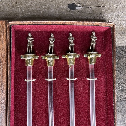 Swizzle Lady Golfer Fort Pewter & Glass Stir Sticks 4 Original Box - Picture 2 of 6