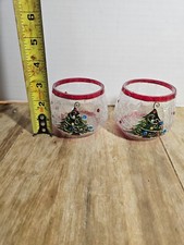 New set of 2 Christmas Tree Glass Candle Holders