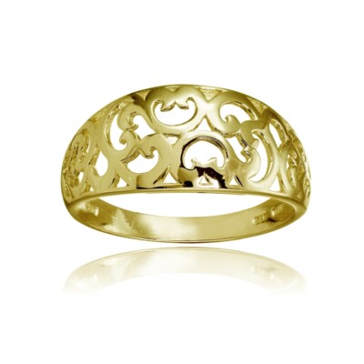 Or Jaune Flash Argent Sterling Haut Poli Filigrane Bague, Taille