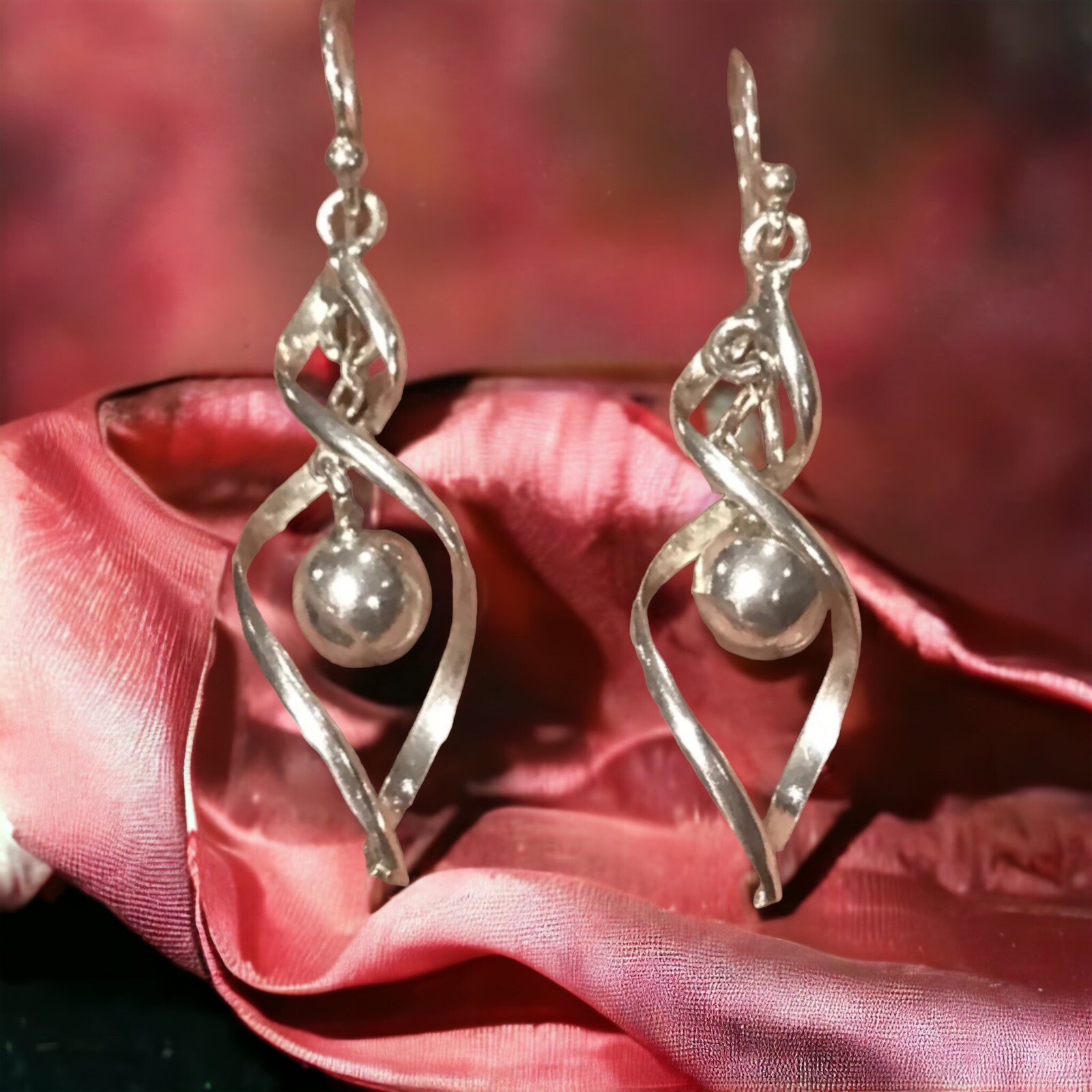 sterling silver dangle Twisted Ball earrings - image 1