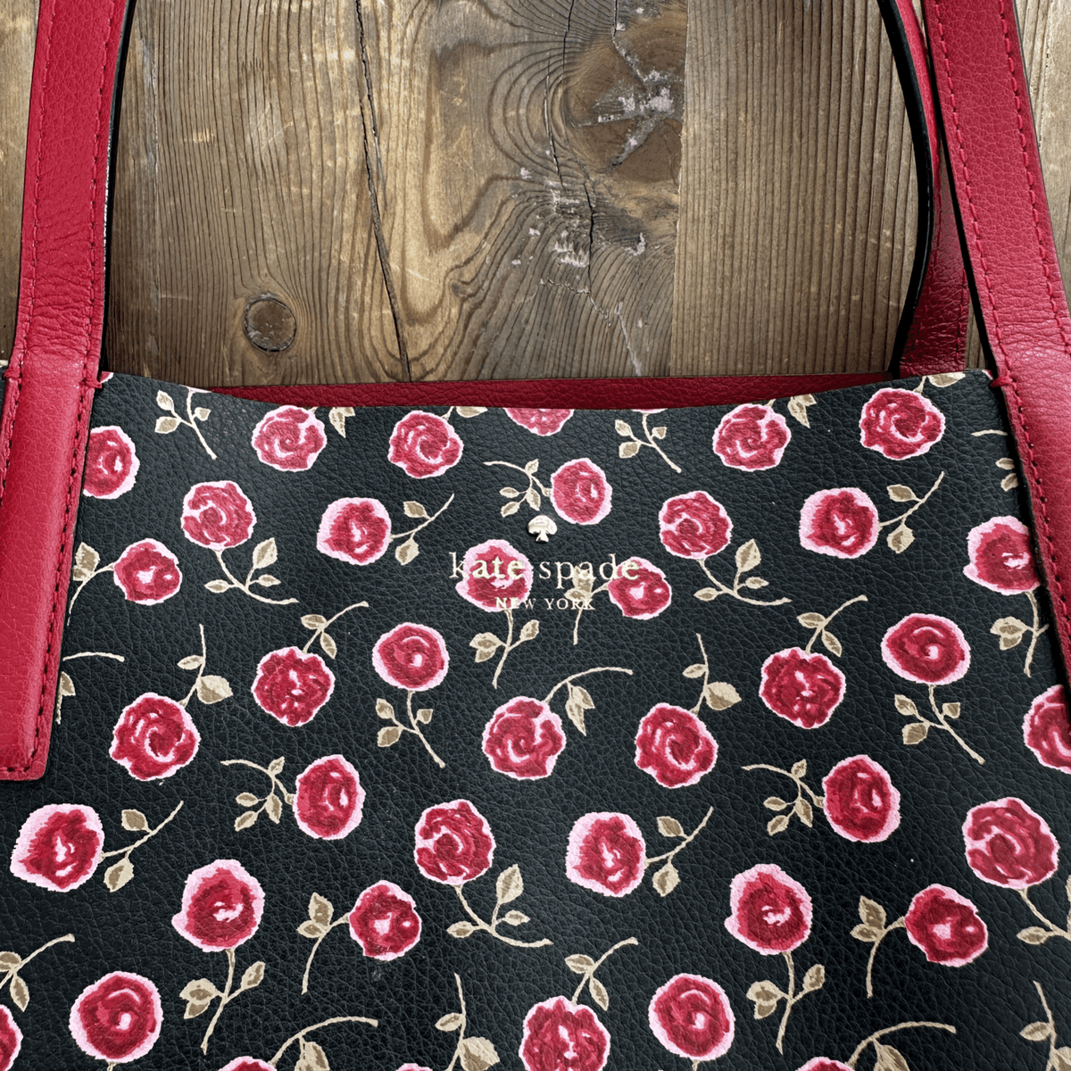 New Kate Spade Arch Place Mya Reversible Leather Tote Red Rose Print w Pouch eBay
