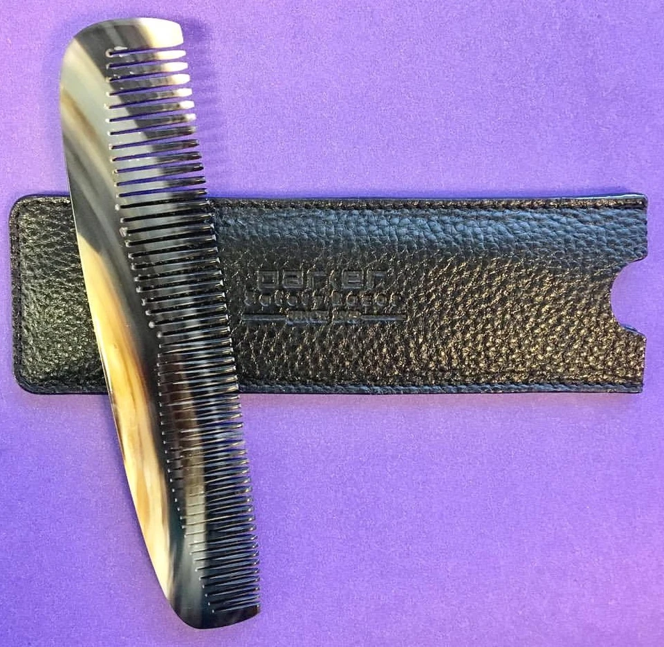 Peine de bolsillo Parker 100 % genuino con cuerno en bolsa de cuero - liso y antiestático Foto 3 de 3