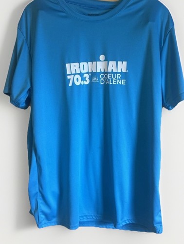 Ironman 70.3 Coeur d Alene Volunteer Shirt Mens Large Blue Performance Tee
