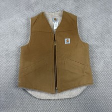 Vtg Carhartt V03 BRN Sherpa Lined Duck Canvas Vest Sz Medium 90s Union Made USA