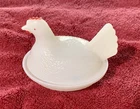 Vintage Painted Milkglass Small Miniature Hen on Nest 4.5” Nice Condition