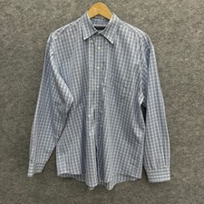 Joseph  Feiss Men's Button Down Dress Shirt Large Classic Fit Cotton Blue Check