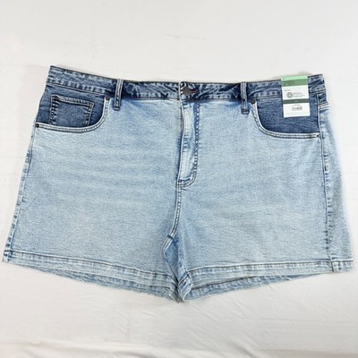 NWT! Terra & Sky Womens Plus 24W High Rise Denim Shorts Indigo Color block