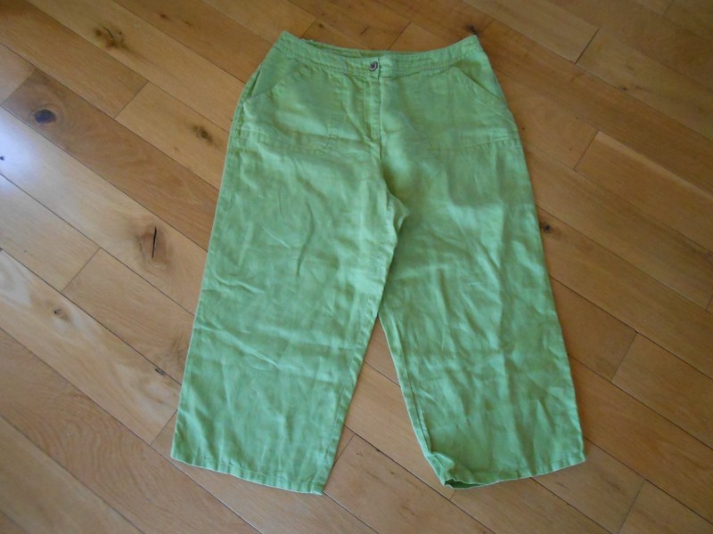 Chico's Citrus Green Linen Comfort Fit Pockets Casual Capri Pants Size 2