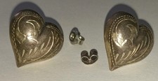 Heart Shape Stud Earrings Silver Tone Metal B...