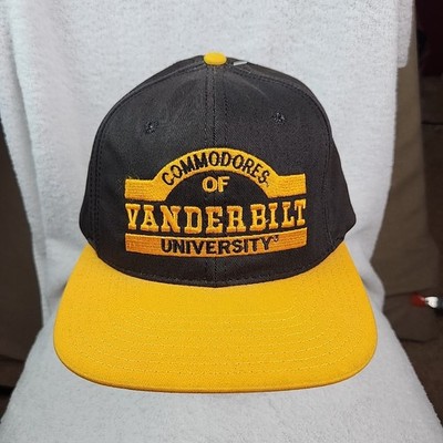 VTG Vanderbilt University Commodres Black Snapback Hat Cap Block Print Made USA