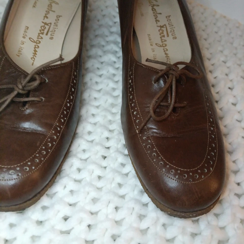 Salvadore Ferragamo 女式皮革懒人鞋 6 1/2 B 码浅口鞋棕色意大利 — 第 2/4 张图片