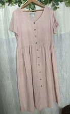 100% Silk Soft Pink Button Front Midi Dress Loose Fit Women’s Large Lightweight