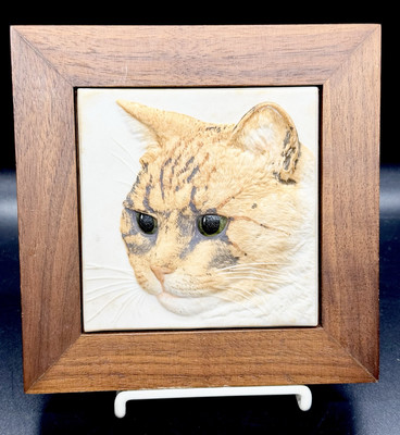 Framed Keramos Industries Framed 3D Porcelain Cat Face Tile by Ron Goeke