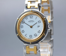 "NEAR MINT" Vintage HERMES Clipper 30mm Men's White Dial Quartz Watch From Japan