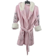 Victoria's Secret ROSA Bata Mujer M/L Rosa Vellón Capucha Lentejuelas Logo Ropa de Salón