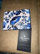 New Kate Spade Floral Small Slim Card Holder Blue Multicolor