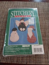 BERNAT  Christmas Starlit Trio  3 Fabric Ornaments Kit Angel Snowman Santa NOB