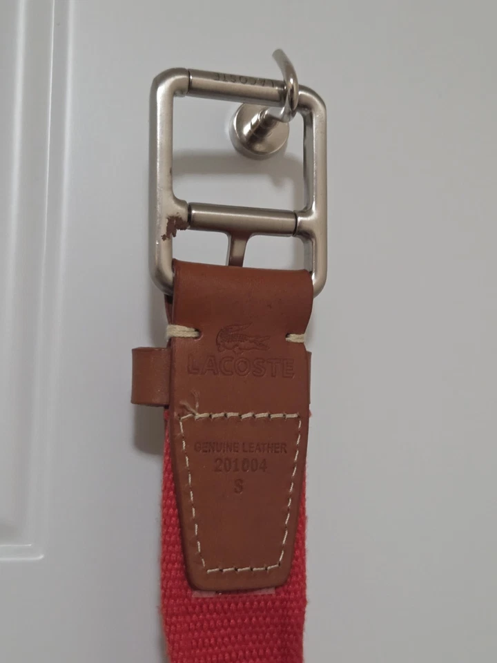 De Colección Cinturón Lacoste Tejido Rojo Caimán Hebilla Plateada Talla Pequeña Foto 3 de 4
