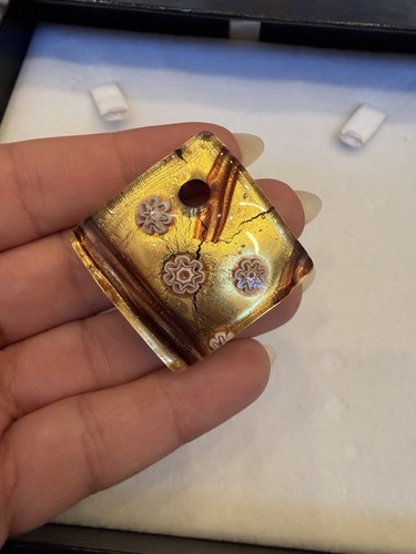 Murano Style Gold Foil Millefiori Glass Pendant Large Square Art Glass Italy