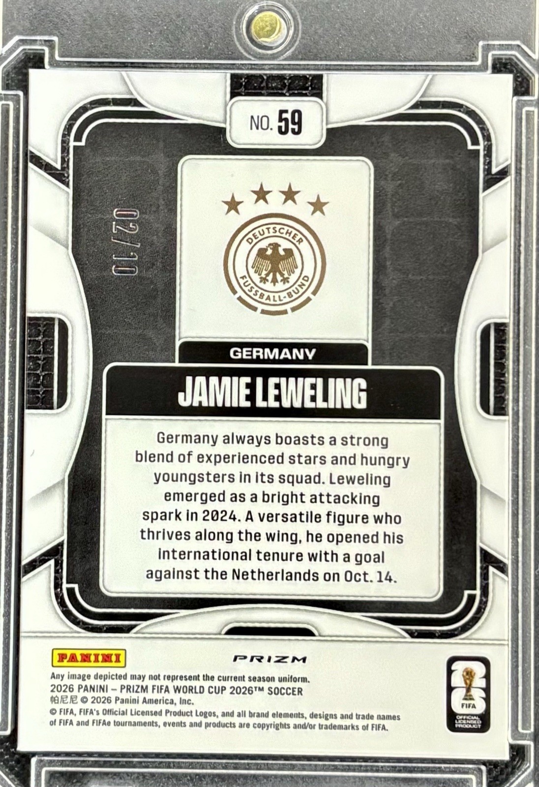 2026 Panini Prizm FIFA World Cup Jamie Leweling Breakaway Gold Prizm /10 Germany view 2
