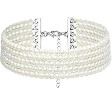 Elegant Multilayer White Pearl Beaded Choker Necklace for Women