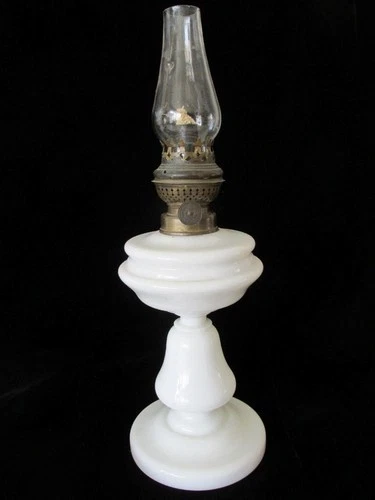 Antique Kosmos Brenner White Milk Glass  Table Oil Lamp