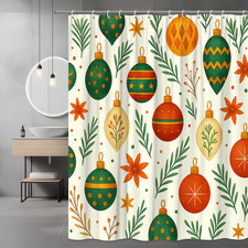 Christmas Shower Curtain with Colorful Ornaments and Greenery