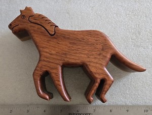 Vintage Hand Carved Wooden Horse Puzzle Trinket Box 