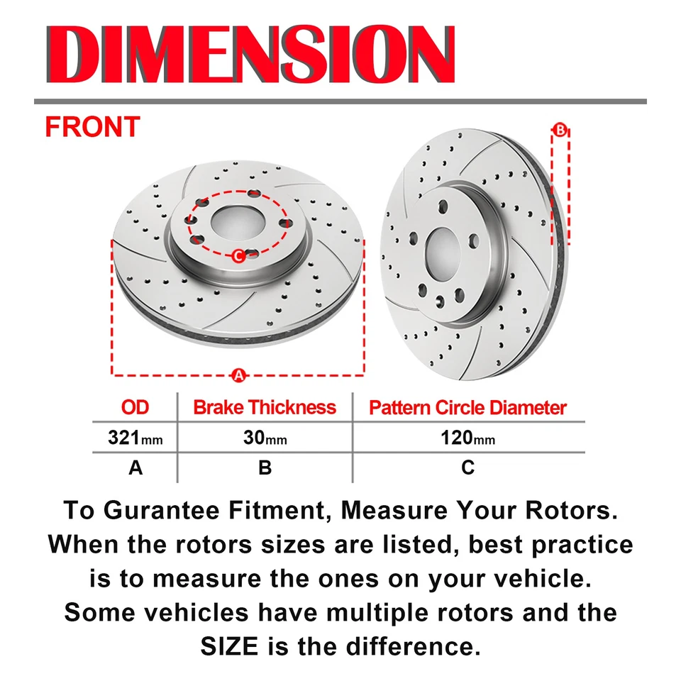 Front Rear Drilled Rotors Brake Ceramic Pads for GMC Terrain Chevrolet Equinox - Image 2 of 4