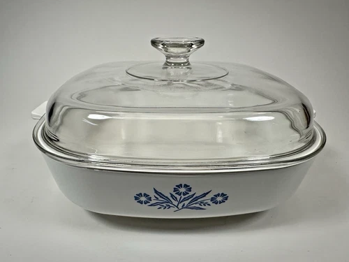 Corning Ware Blue Cornflower Covered Casserole P-16-B w/Dome Pyrex Lid Vintage