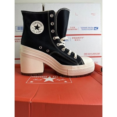 New NIB Authentic Converse Women Chuck 70 De Luxe Black High Top Heel Sneakers