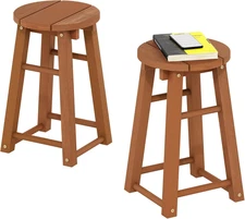 Tioman Outdoor Hardwood 18 Bar Stool in Teak Oil, Set of 2, Natural