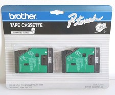 Brother Tape Cassette P-Touch TC-10 Laminated Labels 2-Pack Black On Clear NOS