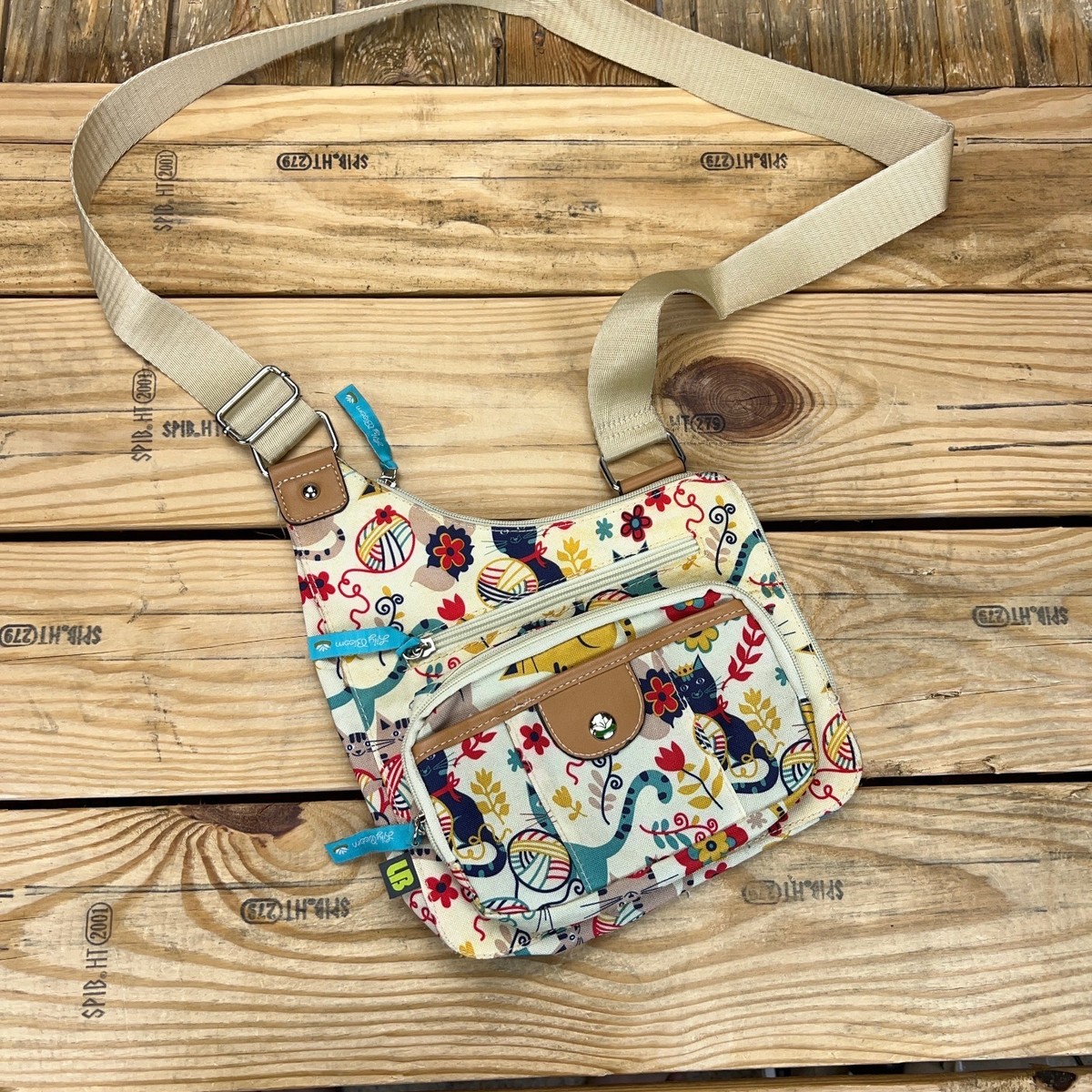 Lily Bloom Crossbody Bag Cat Lover Pattern Multi Pocket Purse