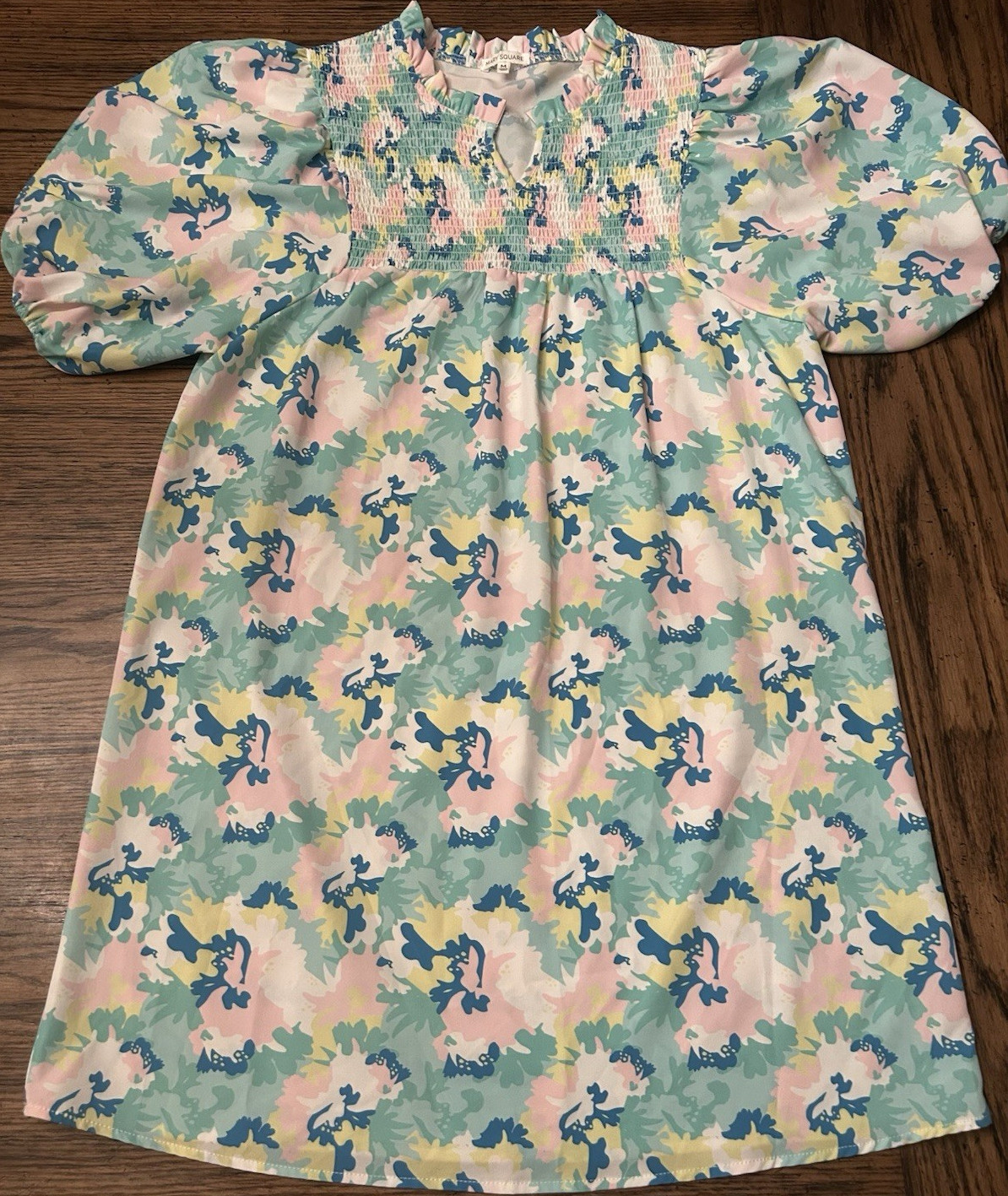Mary Square Long Floral Dress Puff Sleeve Ruffle Neck M