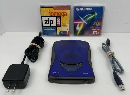 Iomega Zip 250Mb External Usb Drive Z250Usbpcm W/Usb & Power Adapter Disk Tested