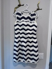 Milly Womens Size 8 Sheath Dress Chevron Sleeveless Crew Neck Navy White