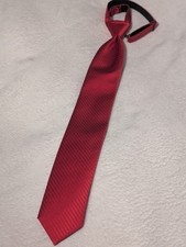 Men  s Pre-Tied Red Necktie Adjustable Clip-On Satin Striped Formal Dress Tie