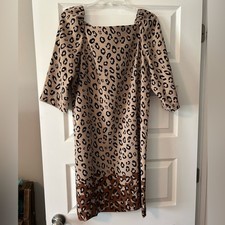 Ann Taylor Factory Brown and Black Puff Sleeve Sheath Dress