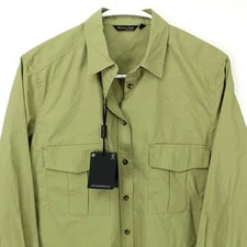 Massimo Dutti Olive Green Long Sleeve Shirt Button Up Pockets Cotton Utility S