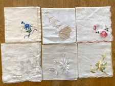 Lot of 6 Vintage Ladies Floral Handkerchiefs Hankies