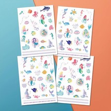 PapaKit Under the Sea Mermaids Temporary Fake Tattoo Set, 4 Sheets 54 Styles wit