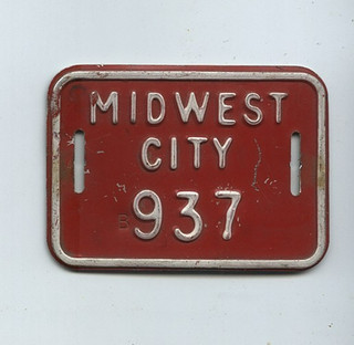 Vintage Midwest City OKLA BICYCLE TAG License Plate